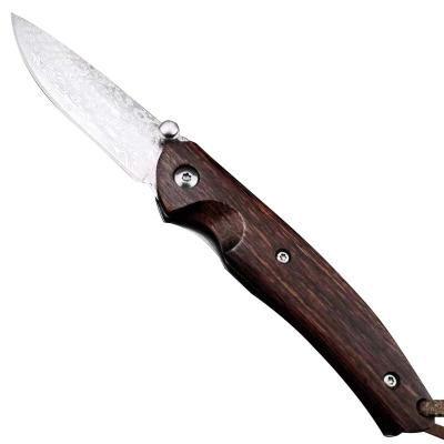 China Mini Damascus Non-variable Steel Camping Fishing Outdoor Tool Folding Handle Portable Colorful Wood Pocket Knife for sale