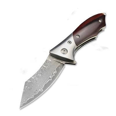 China Damascus Knife Ebony Handle Outdoor Jungle Folding Non-variable Steel Collectable Camping Knife for sale