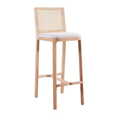 China Contemporary Nordic bar chair cane umpire chair solid wood with backrest modern simple ins high back bar stool stool for sale