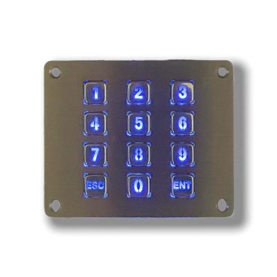 China IP65 / IK07 Interfaz USB impermeable Acero inoxidable 12 teclas Iluminación de fondo teclado numérico Panel frontal montado a -40°C en venta