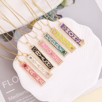 China Colorful Full Rhinestone Letter Box Chain Hiphop Necklace Jewelry Europe And America Hip Hop Square Shape Pendants Necklace for sale