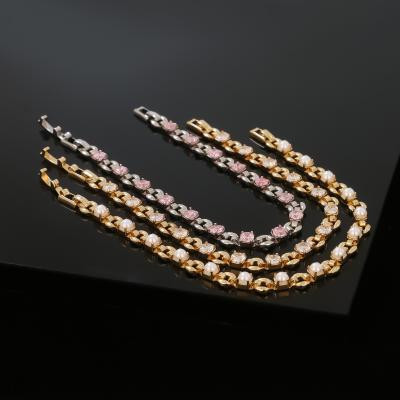 China FASHIONABLE Factory Wholesale Amazon Hot Sale 18k Gold Plated Chain Bracelet Bead Zircon Diamond Tennis Cuban Chain Bracelets for sale