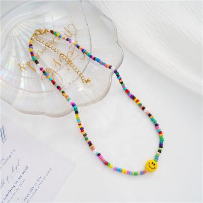 China BXY FASHIONABLE Bohemian Smiley Face Necklace Rainbow Beaded Choker Handmade Chain Necklace for sale