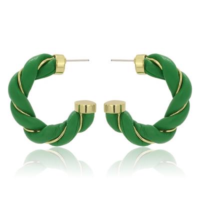 China Vintage Big Hot Sale PU Leather Wholesale Hot Jewelry Twisted Chunky Leather Hoops Earrings Wave Earrings For Women for sale