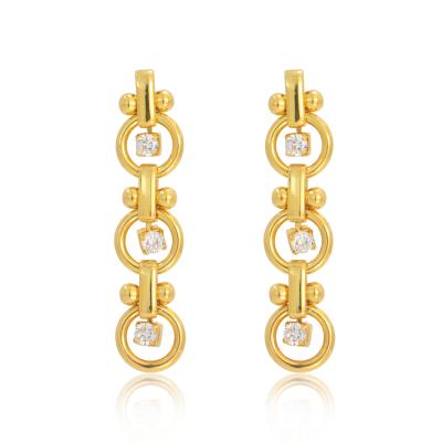 China Trendy Real 18k Gold Zircon Earings Cubic Zirconia Chain Designer Drop Earring Women for sale