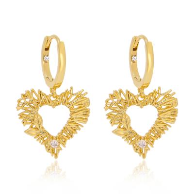 China FASHIONABLE Creative Real 18k Gold Plated Hollow CZ Copper Zircon Huggie Earrings Heart Earrings For Women Jewelry for sale