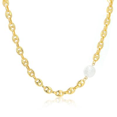 China INS Fashion Punk Punk Gold Plated Coffee Bean Link Chain Choker Necklace Water Pearl Women Necklaces Freshwater Jewelry for sale