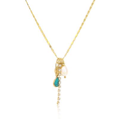 China BOHEMIA Minimalist Jewelry Handmade 18K Gold Plated Charms Necklace Box Chain Pendant Necklace With Glass Drop Necklace for sale