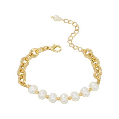 China CLASSIC Baroque Genuine Freshwater Natural Cultured Pearl Bracelet Gold Link Chain Bracelet Women Jewelry Gift for sale