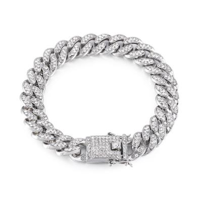 China Wholesale Trendy Bling Iced Out Hip Hop Zircon Pave Mens Bracelet Miami Cuban Link Chain Bracelets For Men Jewelry for sale