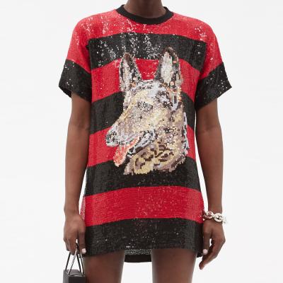 China A anti-shrink wolf's head in sequins plus-size autumn and summer ladies outdoor T-shirt the new for sale