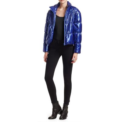 China Anti-Shrink Quilted Faux Patent Winter Zipper Leather Women Cropped Stripper Jacket Coats for sale