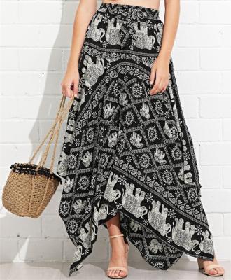 China Elephant Print Long Plus Size Women Maxi Skirt For Beach for sale