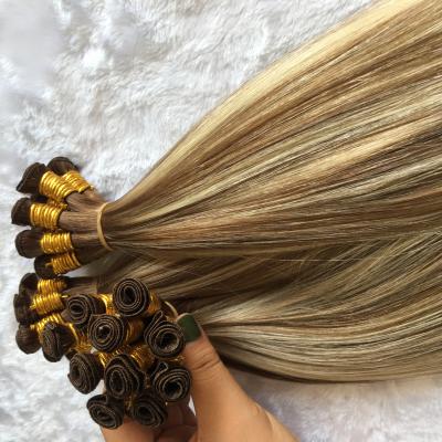 China Water Wave Factory Color Highlight Balayage Full And Soft High Grade Hand Made Hand Tied Wefts 100% Virginal Sew In Hair Extension for sale