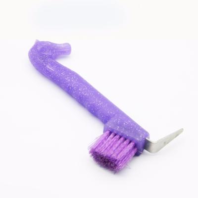 China PP glitter horsehead hoof pick with brush for hoof trimming for sale