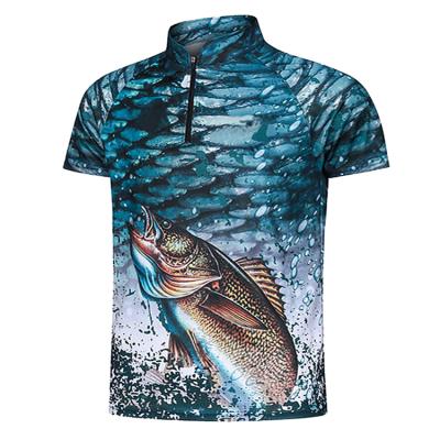 China Breathable Polyester Sublimation Suit Uniform Design Sleeve Stand Collar Fishing Short Quick Dry Fishing Shirt for sale