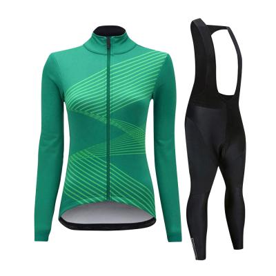 China Women's Breathable Backing Collar Cycling Kit Jersey Pants Set Long Sleeve Quick Dry Mountain Bike Clothing Racing Bike Sleeve Set for sale