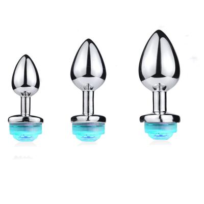 China 13 LED colors with remote control no vibration anal butt plug set with 13 LED lamp+ metal vaginal butt plug remote control for woman for sale