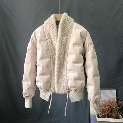 China OFTBUY 2021 New Winter Duck Down Jacket Women Warm Mink Fur Collar Loose Luxury Outerwear Real Viable White Natural Weave Coat for sale