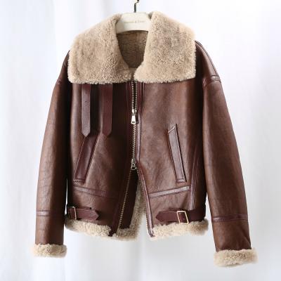 China OFTBUY 2021 New Fur And Leather Double Faced Genuine Leather Merino Sheep Fur Outerwear Genuine Leather Locomotive Real Fur Coat Winter Jacket Women for sale