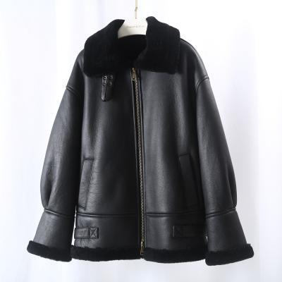 China OFTBUY 2021 Real Leather Double Faced Fur Real Fur Coat Winter Jacket Women Outfits Genuine Leather Natural Merino Sheep Fur Outerwear Locomotive for sale