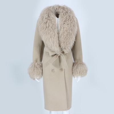 China OFTBUY 2021 Real Fur Jacket Women Mongolia Sheep Fur Collar Natural Cashmere Wool Blends Long Outerwear Streetwear for sale