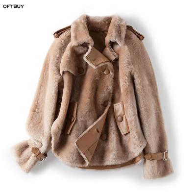 China OFTBUY 2021 Real Fur Women Jacket Winter Real Merino Sheep Fur Women's Real Leather Jacket Coat Thick Warm Natural Fur Parka for sale