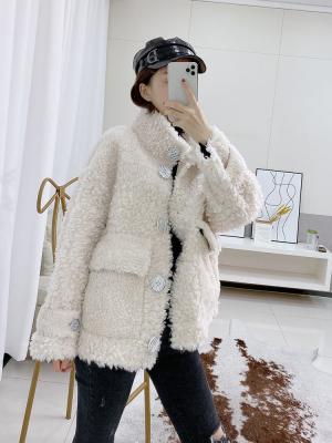 China OFTBUY Sheep Shearing Wool Fur 2021 Winter Jacket Women Real Fur Coat Female Motorcycle Streetwear Outerwear Casual Lambswool Short Coat for sale