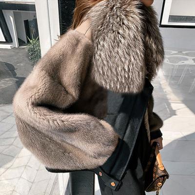 China OFTBUY 2021 New Winter Mink Double Faced Fur Coat Fashion Streetwear Warm Outerwear Jacket Women Real Fox Natural Fur Collar for sale