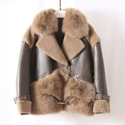 China OFTBUY Real Fox Fur Coat Winter Women Jacket Merino Genuine Leather Warm Streetwear Locomotive Natural Dishonest Fur Sheep Leather for sale