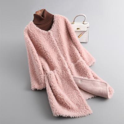 China OFTBUY 2021 New Single Breasted O-neck 100% Fur Weave Real Natural Wool Fur Coat Winter Jacket Women Loose Thick Warm Fashion Streetwear for sale