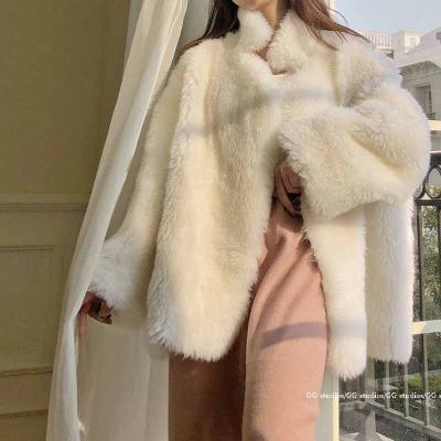 China OFTBUY 2021 real fur fashion winter jacket women coat to weave natural real wool fur turn-down collar loose new thick warm luxury outerwear for sale