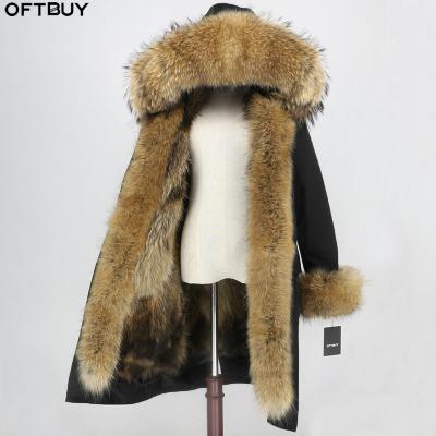 China OFTBUY Natural Raccoon Fur Hood Fox Fur Liner Detachable Collar Winter Cloth Parka Jacket Real Long One x Waterproof Fur Coat Women Raincoat for sale