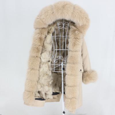 China OFTBUY 2021 Natural Fox Fur Real Fur Coat Parka Winter Waterproof Women Long One x Jacket Raincoats Hood Warm Detachable Streetwear Outerwear for sale