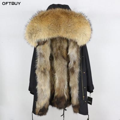 China OFTBUY 2021 Raccoon Fur Collar Hood Thick Warm Fox Fur Natural Coating Real Fur Coat Winter Jacket Women Waterproof Parka Long Big for sale