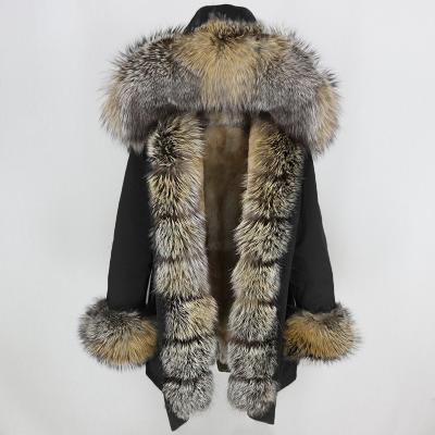 China OFTBUY Natural Fox Fur Hood Thick Warm Streetwear Detachable Collar Long Winter Parka Jacket Women Real Waterproof Fur Coat New for sale