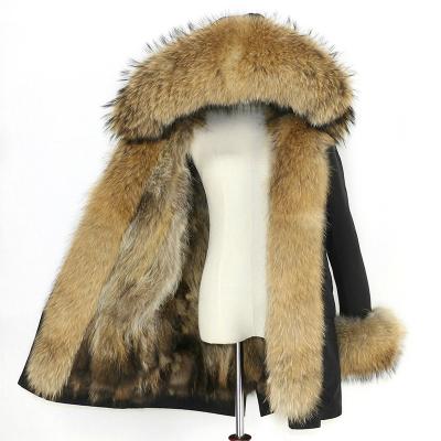 China Big Natural Fur Hood Thick Warm Long Parkas Streetwear Raccoon Parka Winter Jacket Women Real Fox Fur Coat Waterproof Coat New for sale