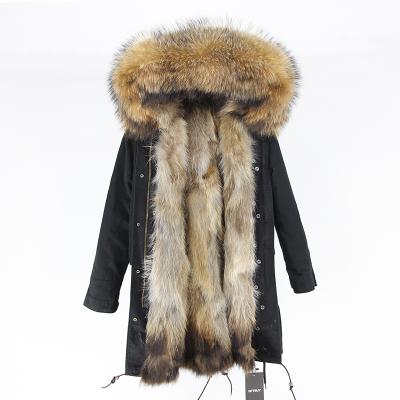 China 2021 Real Fur Coat Winter Women's Hood Fox Fur Liner Thick Streetwear Warm Outerwear Long Parka Raccoon Collar Natural Fur Waterproof for sale