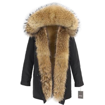 China OFTBUY Big Natural Raccoon Fur Hood Streetwear Detachable Outerwear New Long Winter Parka Jacket Women Real Fur Coat Waterproof for sale