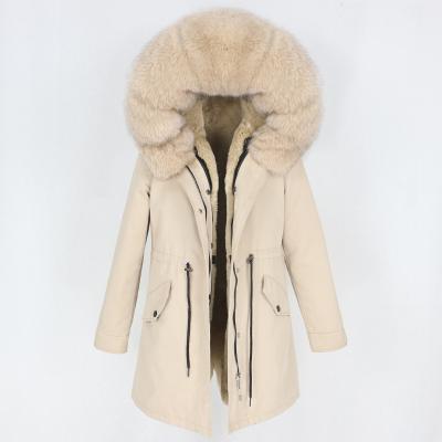 China Natural Hood Real Fur Coat Winter jacket women raccoon fox fur collar waterproof long parka women brand luxury Korea fashion new for sale