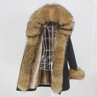 China OFTBUY 2021 Natural Raccoon Fox Fur Long Winter Parka Jacket Women Real Waterproof Fur Coat Hood Outerwear Streetwear Removable for sale