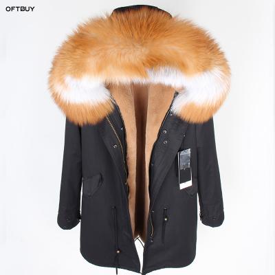 China OFTBUY 2021 Winter Fur Coat Parka Red Fox Fur Collar Faux Fur Waterproof Big Real Jacket Women Long Camouflage Coat Fashion New for sale