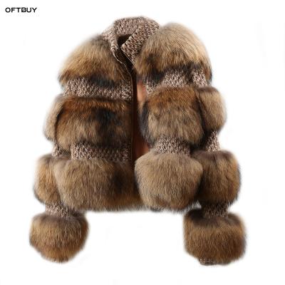 China OFTBUY 2021 Winter Real Fur Coat Woolen Bomber Jacket Women Jacket Natural Raccoon Fur Korean Streetwear New for sale