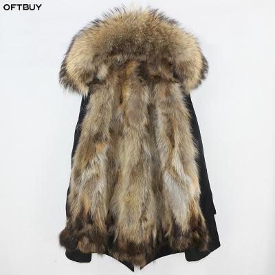 China OFTBUY winter real fur coat parka warm thick streetwear women raccoon fur collar fox coat waterproof natural fur coat outwear for sale