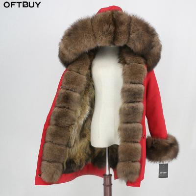 China OFTBUY 2021 Natural Fox Fur Outerwear Real Fur Coat Long Winter Parka Women Waterproof Raincoat Jacket Hood Streetwear Detachable Brand for sale