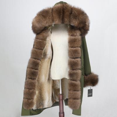 China OFTBUY Fox Fur Parka Real Fur Coat Winter Women's Natural Collar Hood Real Rabbit Fur Liner Long One x Jacket Waterproof Raincoats for sale