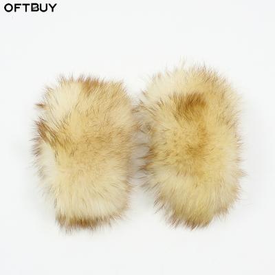 China OFTBUY 100% New Fashion Real Fur Cuffs Big Raccoon Fur Fox Natural Winter Fur Cuffs for sale