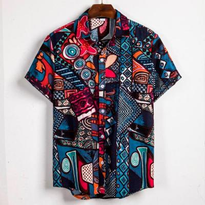 China Summer Anti-pilling Men's Ethnic Casual Blouse Loose Fit Hawaii Vintage African Print Hawaiian Shirt for sale