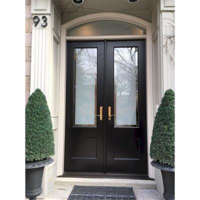 China French Single Front Wooden Doors Modern Safety Glass Double Main Wooden Door Entrance Decoration Entryway for sale