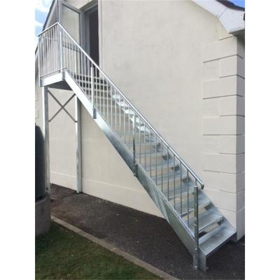 China Contemporary Wrought Iron Metal Stairs Galvanized Powder Coated Steel Straight Staircase Design for sale